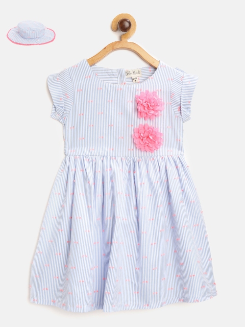 

Bella Moda Girls Blue & White Striped Fit & Flare Dress with Hat