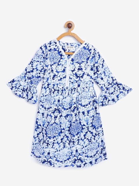 

Bella Moda Girls Blue & White Ethnic Motifs Fit & Flare Dress