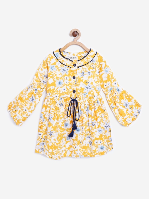 

Bella Moda Girls Yellow & White Floral Print Fit & Flare Dress with Tie-Ups