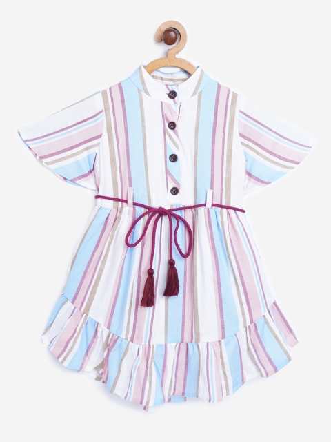 

Bella Moda Girls White & Blue Striped Fit & Flare Dress with Belt