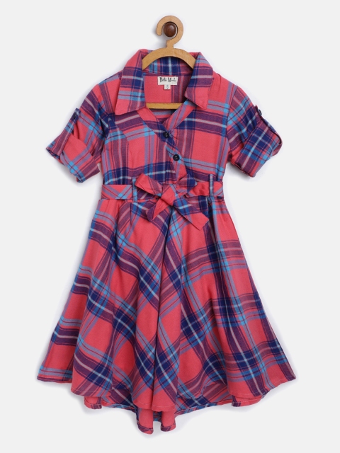 

Bella Moda Girls Coral Pink & Blue Checked Shirt Dress with Belt