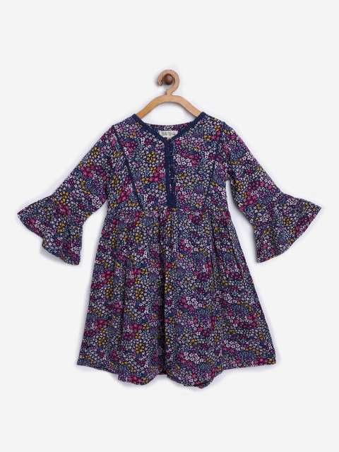 

Bella Moda Girls Navy Blue & Pink Ditsy Floral Printed Fit & Flare Dress