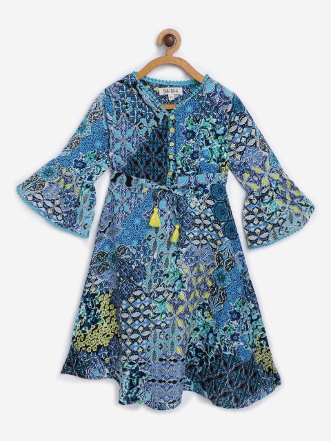 

Bella Moda Girls Blue Printed Fit & Flare Dress