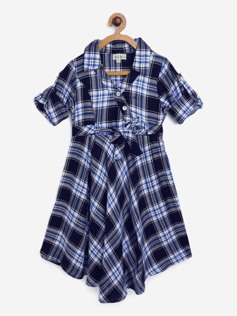 

Bella Moda Girls Blue & White Checked Shirt Dress