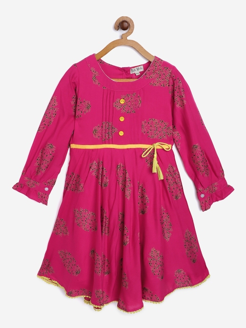 

Bella Moda Girls Magenta & Black Ethnic Motifs Fit & Flare Dress