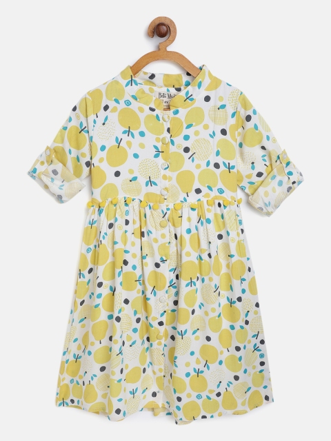 

Bella Moda Girls White & Yellow Printed Fit & Flare Dress