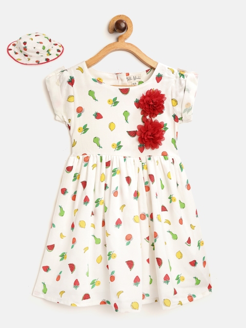 

Bella Moda Girls White & Red Fruits Print Fit & Flare Dress with Hat