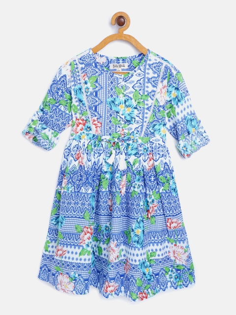 

Bella Moda Girls Blue & White Ethnic Motifs Fit & Flare Dress