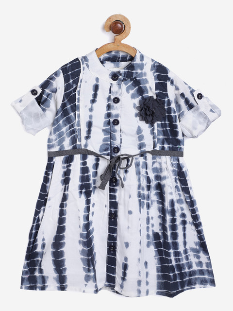 

Bella Moda Girls White & Grey Tie and Dye Shirt Dress with Tie-Ups & Applique Detail