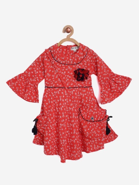 

Bella Moda Orange & White Floral Print Tie-Up Fit & Flare Dress with Sling Bag
