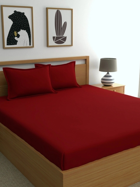 

Home Ecstasy Maroon Solid 150 TC Cotton 1 King Bedsheet with 2 Pillow Covers