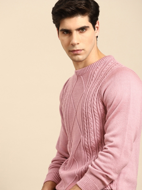 

Anouk Men Pink Cable Knit Winter Pullover