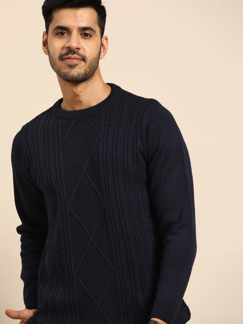 

Anouk Men Navy Blue Cable Knit Pullover