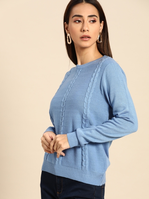 

Anouk Women Blue Self-design Winter Pullover