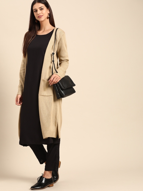 

Anouk Women Beige Solid Winter Open Front Longline Shrug