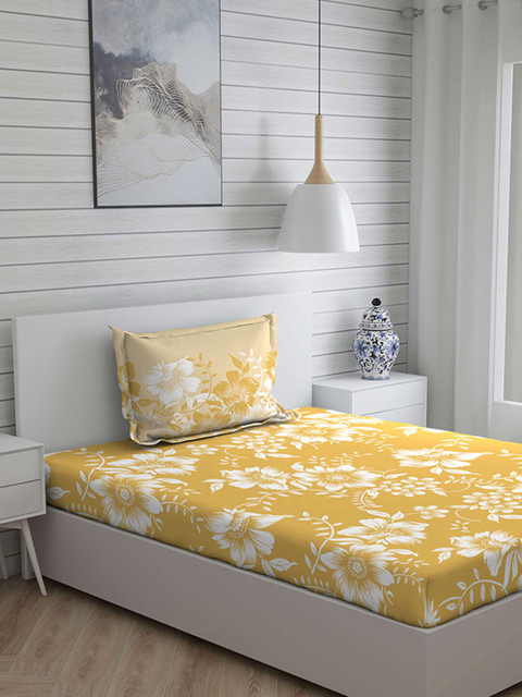 

Layers Yellow & White Floral 104 TC Cotton 1 Single Bedsheet with 1 Pillow Covers