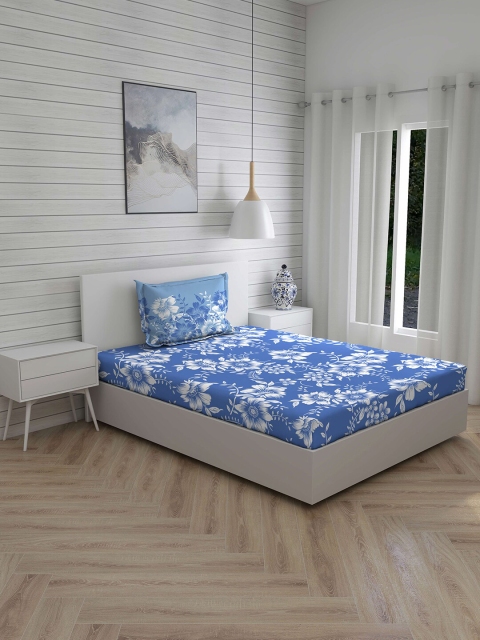 

Layers Blue & White Floral 104 TC Pure Cotton 1 Single Bedsheet with 1 Pillow Cover