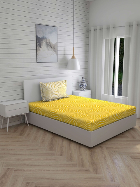 

Layers Yellow & White Geometric Cotton Single Bedsheet with 1 Pillow Covers