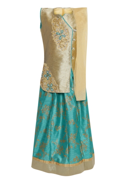

Aarika Girls Green & Cream-Coloured Embellished Ready to Wear Lehenga & Blouse with Dupatta