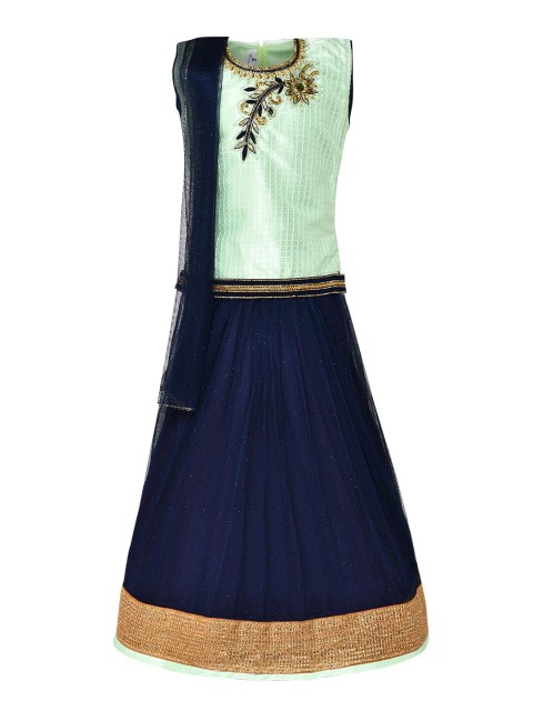 

Aarika Girls Green & Navy Blue Embellished Ready to Wear Lehenga & Blouse with Dupatta