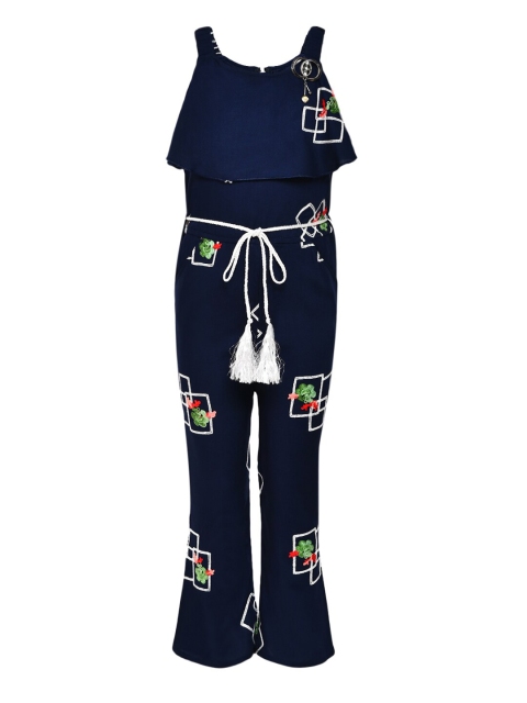 

Aarika Girls Navy Blue & White Printed Basic Jumpsuit