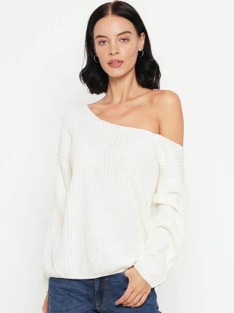 

FOREVER 21 Women White Solid Pullover Sweater