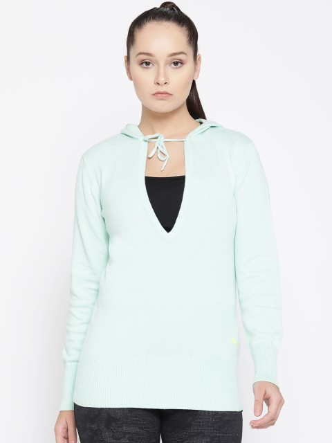 

Puma Women Sea Green Solid Hooded T-shirt