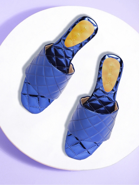 

DressBerry Women Blue Quilted Open Toe Flats with Sheen Effect