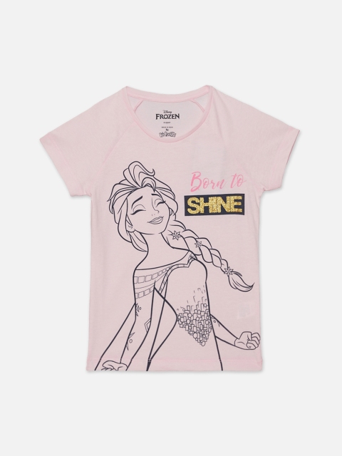 

Kids Ville Girls Pink Elsa Printed Raglan Sleeves Cotton T-shirt