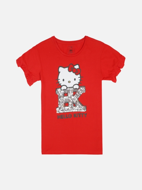 

Kids Ville Girls Red Printed Round Neck Hello Kitty T-shirt