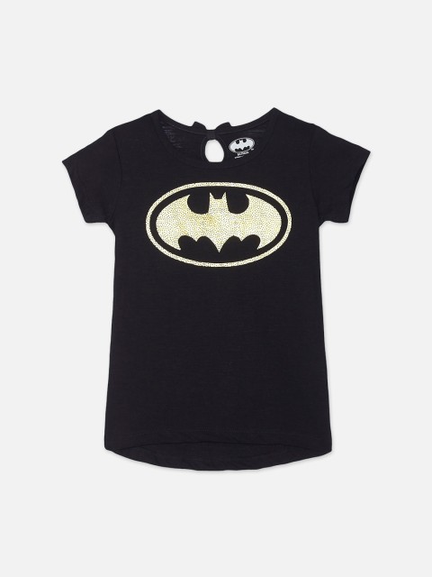 

Kids Ville Girls Black Batgirl Printed Round Neck Cotton Pure Cotton T-shirt