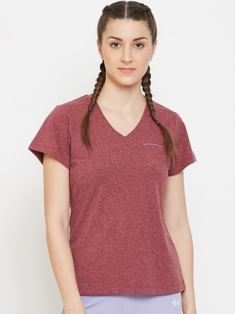 

Clovia Women Maroon Solid V-Neck T-shirt