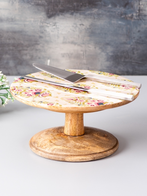 

nestroots Set of Multicoloured Printed Cake Stand, Server & Knives, Multi