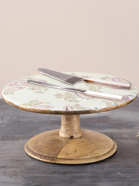 

nestroots Set of 3 Multicoloured Printed Cake Stand with Knife & Server, Multi