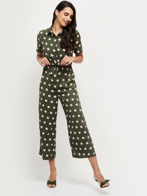 

max Women Olive Green & Nude-Coloured Printed Basic Jumpsuit