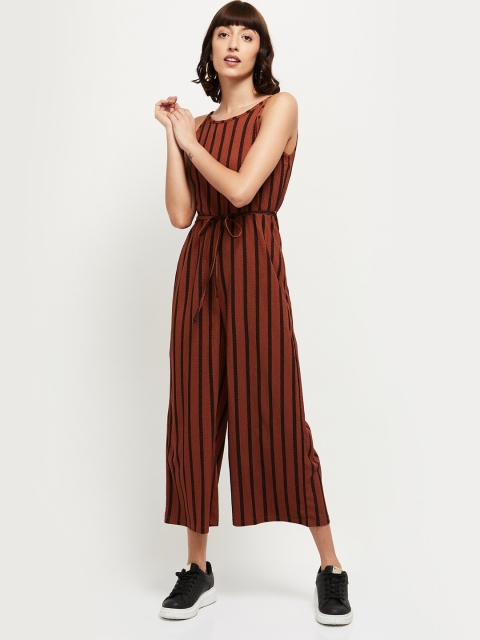 

max Women Brown & Black Striped Basic Jumpsuit