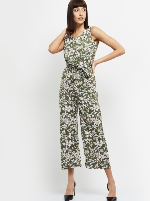 

max Women Green & White Printed Basic Jumpsuit