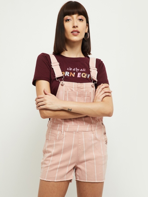 

max Pink & White Striped Dungaree Shorts