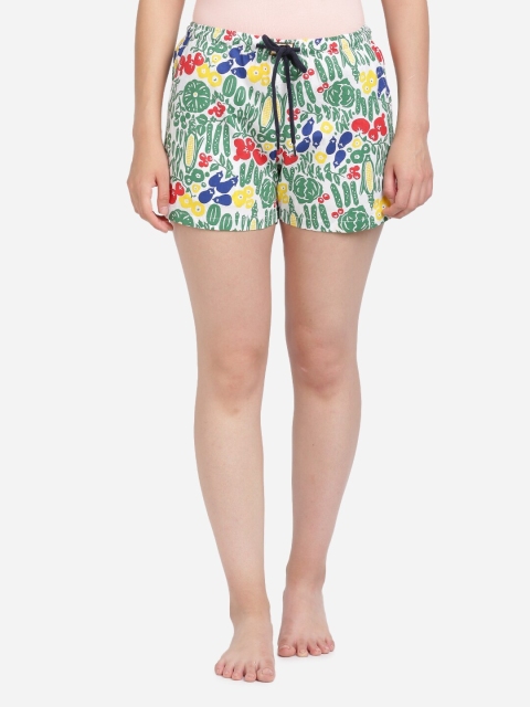 

Bene Kleed Women White & Green Floral Printed Lounge Shorts