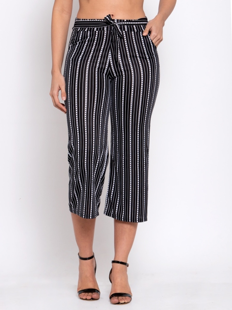 

KLOTTHE Women Black & White Striped Cropped Wide Leg Palazzos