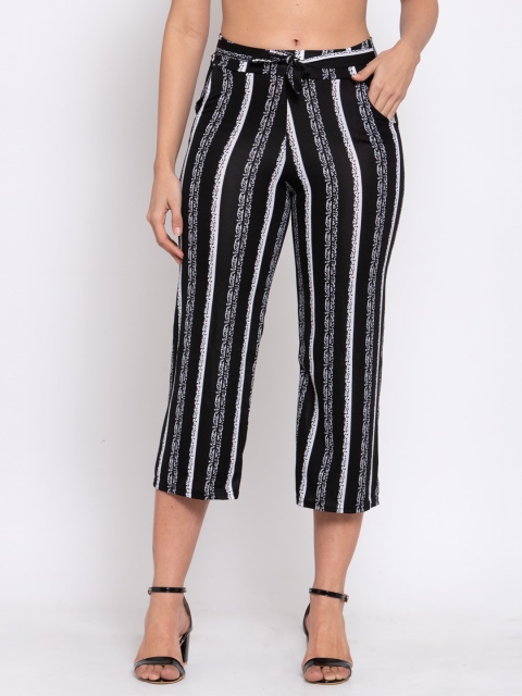

KLOTTHE Women Black & White Striped Straight Palazzos