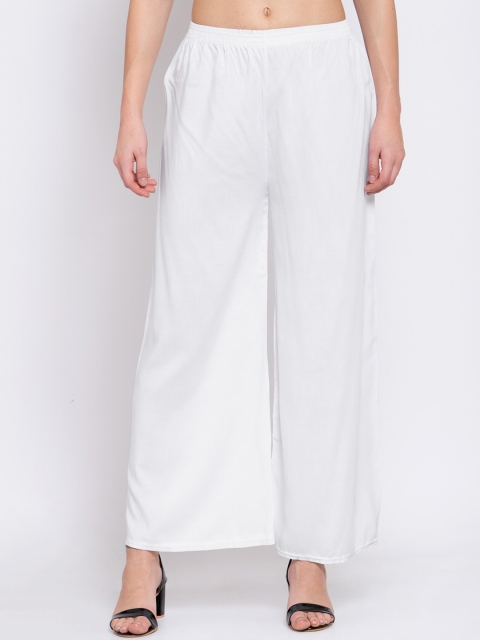 

KLOTTHE Women White Solid Wide Leg Palazzos