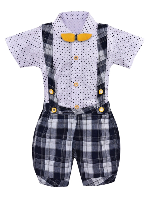 

Wish Karo Boys White & Black Printed Shirt with Dungarees