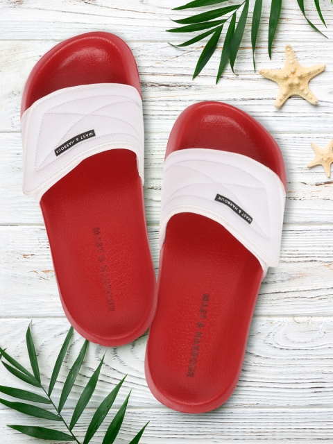 

Mast & Harbour Men White & Red Solid Sliders