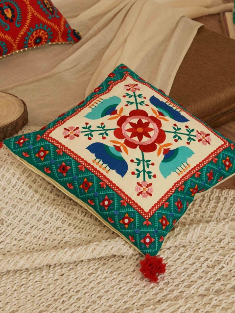 

Chumbak Blue & Off-White Single Ethnic Motifs Square Cushion Cover
