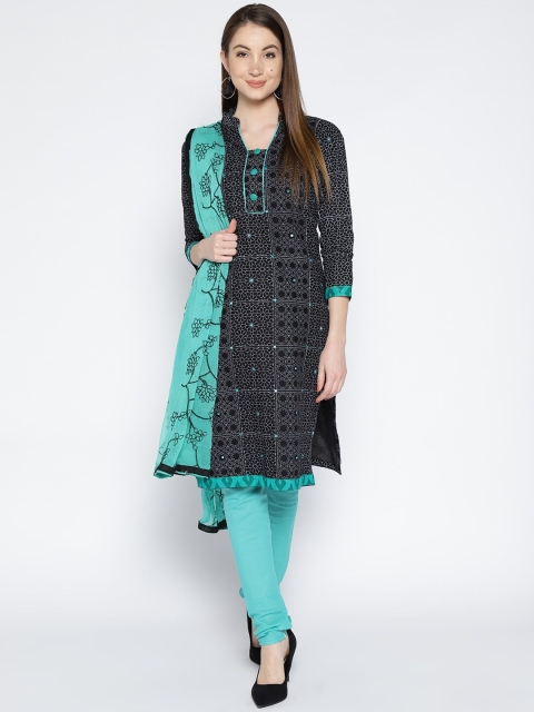

mf Black & Blue Embroidered Cotton Blend Unstitched Dress Material