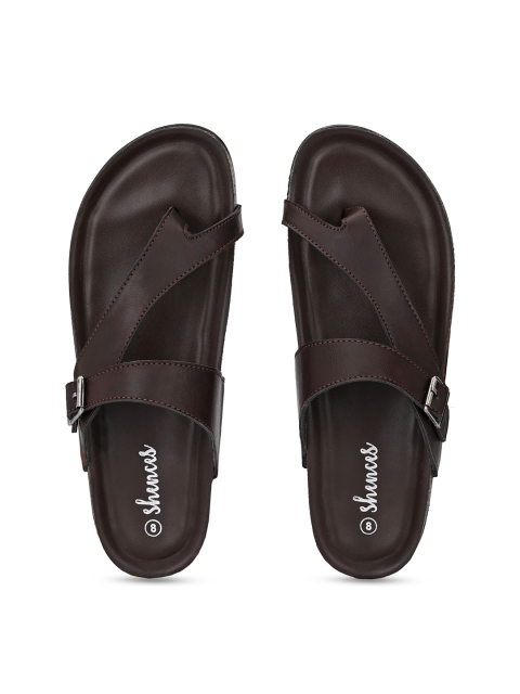 

SHENCES Men Brown Leather Comfort Sandals