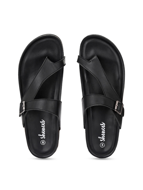 

SHENCES Men Black Leather Comfort Sandals
