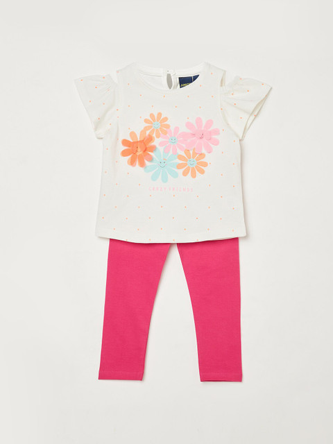 

Juniors by Lifestyle Girls White & Pink Printed Top with Pyjamas