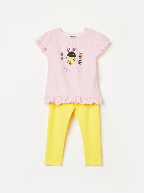 

Juniors by Lifestyle Girls Pink & Yellow Printed T-shirt with Pyjamas